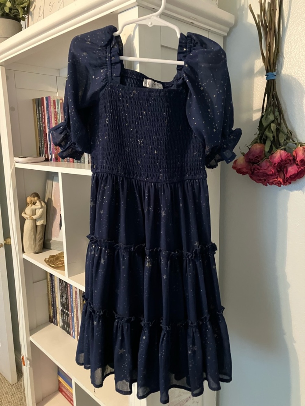 Ivy City Co Starry Night Navy Star Smocked Puff Sleeve Tiered Dress